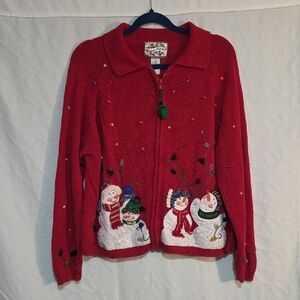 Red Snowman Embroidered Women's Sweater